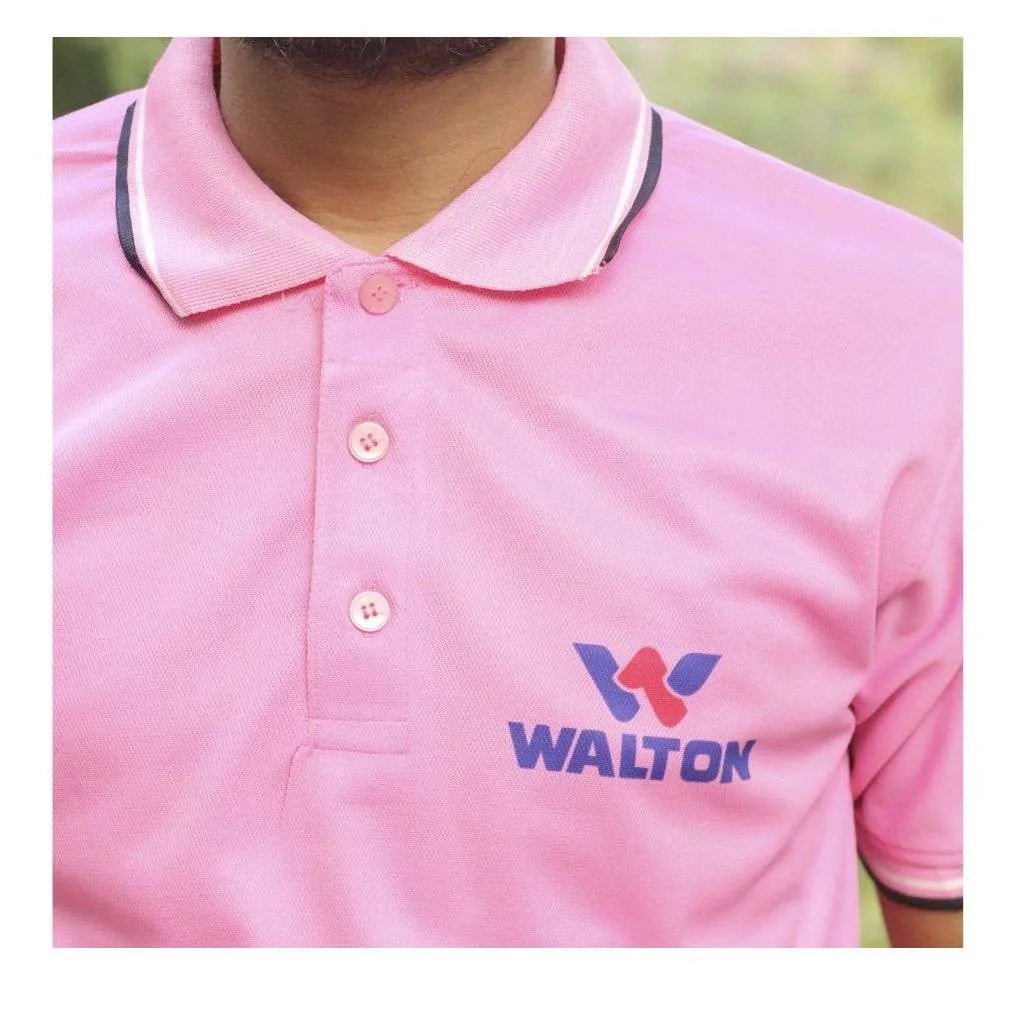ওয়ালটন শোরুমের নামে টিশার্ট প্রিন্ট। Walton logo print polo shirt pink color.