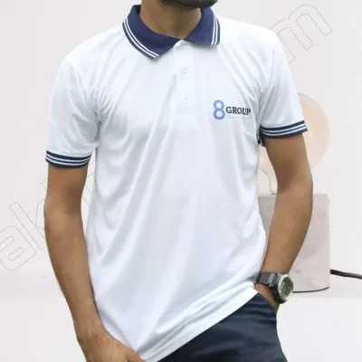 আপনার কোম্পানি লোগো দিয়ে টিশার্ট প্রিন্ট! Mesh fabrics white color polo shirt