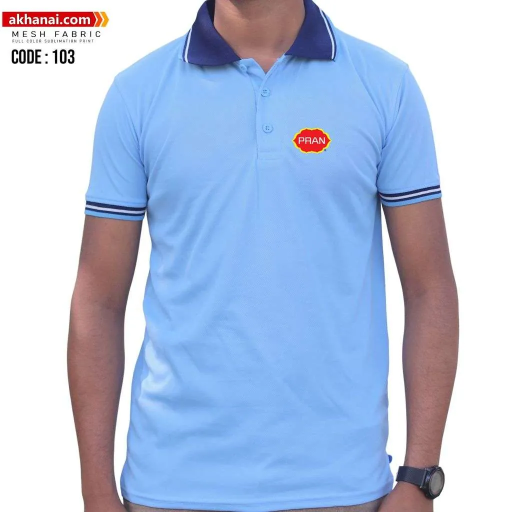 আপনার পাঠানো লোগো দিয়ে প্রিন্ট করা হবে! Mesh fabrics sky color polo shirt