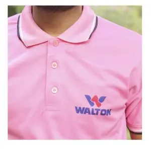 ওয়ালটন শোরুমের নামে টিশার্ট প্রিন্ট। Walton logo print polo shirt pink color.