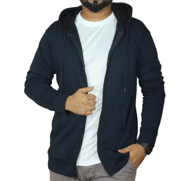 আপনার লোগো দিয়ে হুডি প্রিন্ট করে নিন। Nevy Blue Color Premium Zipper Hoodie - Image 4