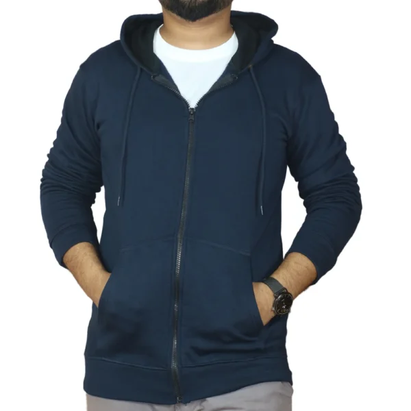 আপনার লোগো দিয়ে হুডি প্রিন্ট করে নিন। Nevy Blue Color Premium Zipper Hoodie - Image 3