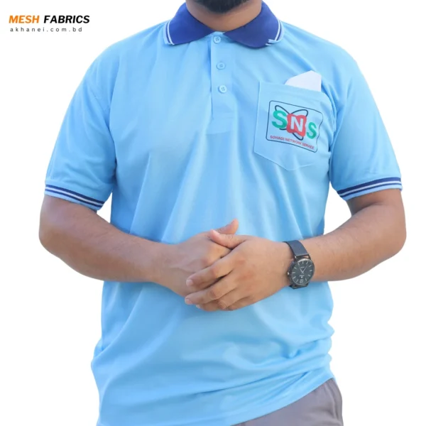 পকেটের উপর আপনার লোগো প্রিন্ট করে নিন! Mesh fabrics sky color polo shirt - Image 4