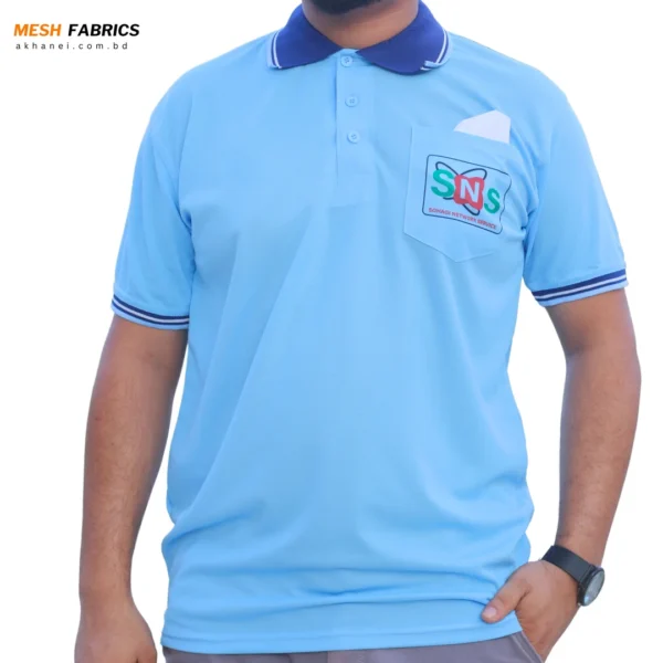 পকেটের উপর আপনার লোগো প্রিন্ট করে নিন! Mesh fabrics sky color polo shirt